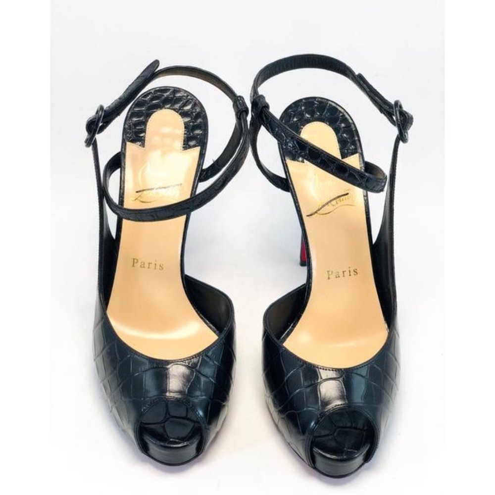 CHRISTIAN LOUBOUTIN Jenlove Alta Leather Croc Embossed Peep Toe Pumps EU:39 - Picture 10 of 12